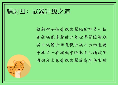 辐射四：武器升级之道